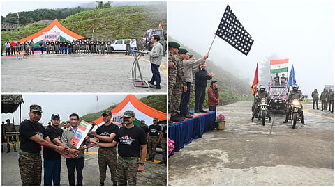 Op Arunoday being flagged off from Jaswantgarh War Memorial in Arunachal Pradesh, marking the start of an initiative to develop the Thingbu-Bajrang Peak trekking route
