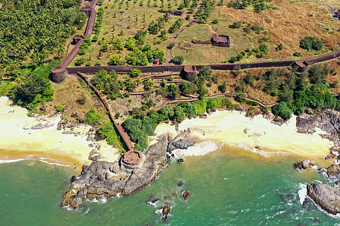 An aerial view of Bekal Fort, Kerala