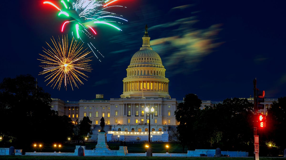 Shutterstock : Fireworks light up the sky above the US Capitol during Fourth of July celebrations in Washington, DC