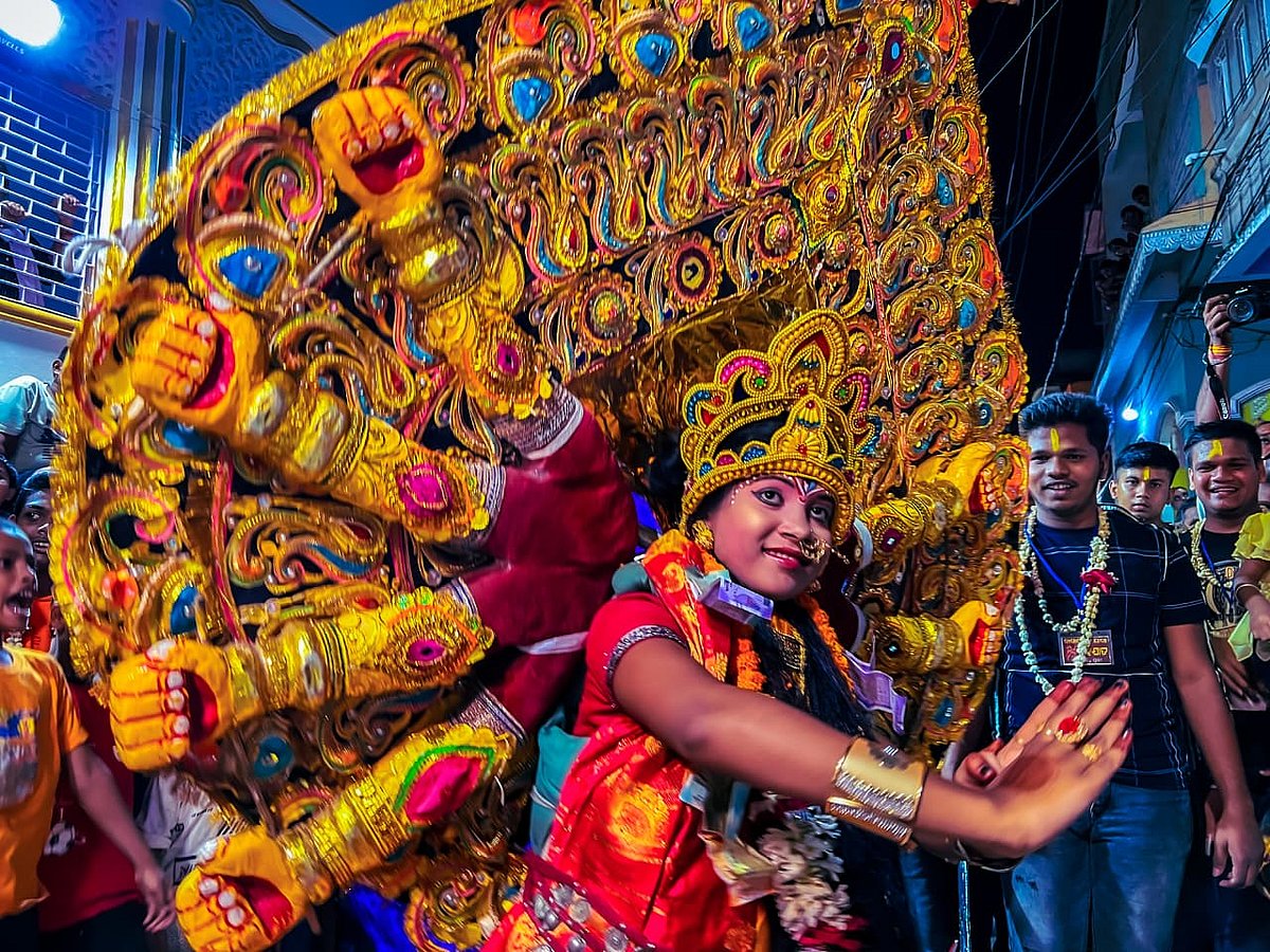 Young performers embody Goddess Durga during the Dashabujha Durga Medho