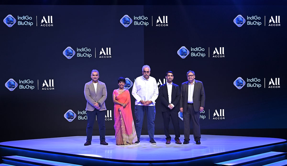 Supplied : (L-R) Gaurav Bhushan, Group CEO Ennismore and Chairman Accor India; Ranju Alex, CEO, Accor South Asia; Rahul Bhatia, Group MD, InterGlobe Enterprises & MD, InterGlobe Aviation Ltd.; Neetan Chopra, CDIO, IndiGo; Aditya Pande, Group CEO, InterGlobe Enterprises