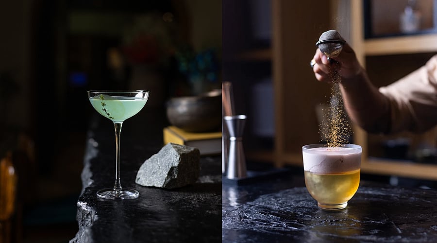 The ‘Bouquet’ drink (left) and the ‘Galaxy’ drink (right) at INJA, Delhi  
