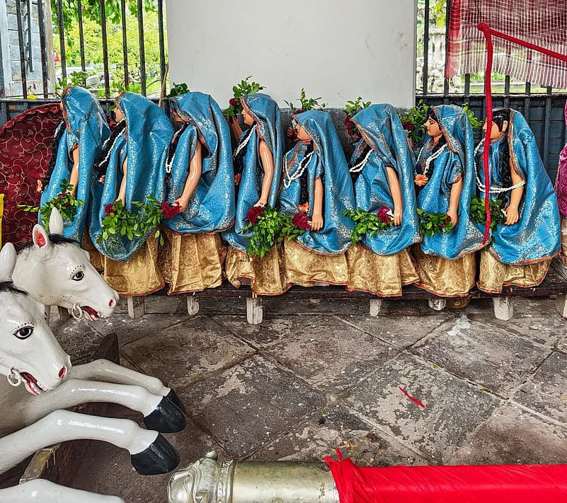 The Gopikas at dressed in preparation, of Jagannath Rath Yatra chariot ride
