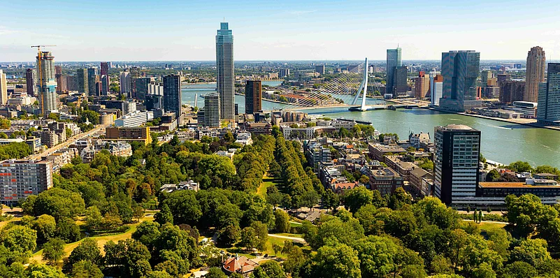 Rotterdams modern skyline overlooking the River Maas
