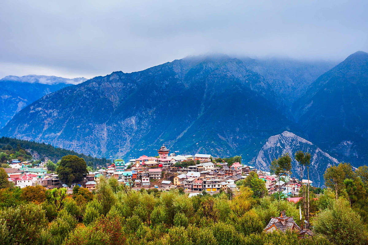 A panoramic view of Kalpa and the Kinnaur Kailash range