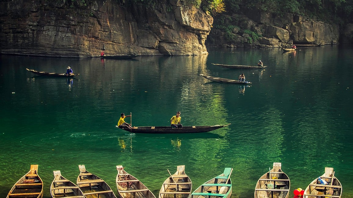 Fishing on the river in Dawki, Meghalaya