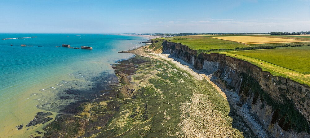 Mulberry B and the cliffs of Tracy-sur-Mer, Frances D-Day landing beaches