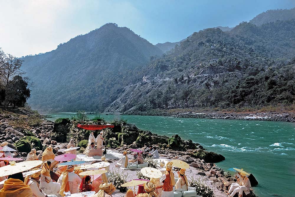 Raabta Studios  : The couple, who first met on a train journey, celebrated their wedding at Anand Kashi on the banks of the Ganges