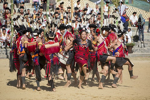 Cultural troupes perform indigenous dances during the Hornbill Festival in Kohima