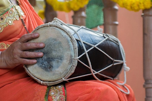 Traditional dholak used in Rajasthani folk music