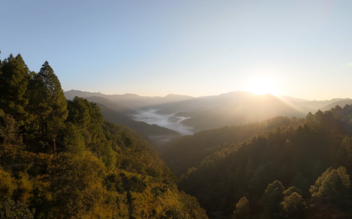 Morning light over the valley near The Sen
