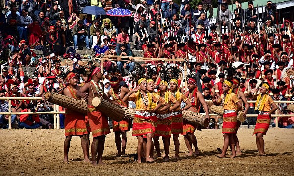 A Wangala dance performance by members of the Garo tribe