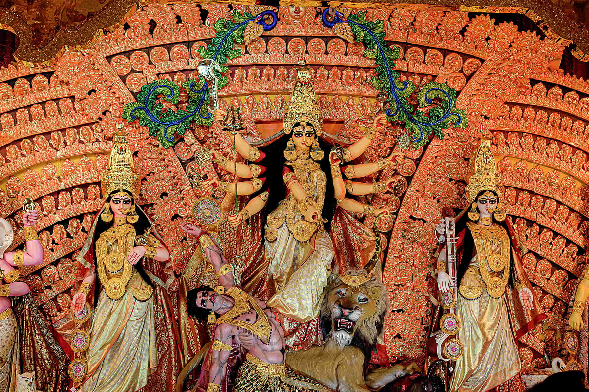 Shutterstock : Durga idol inside a decorated pandal in Kolkata