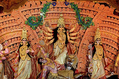 Shutterstock : Durga idol inside a decorated pandal in Kolkata