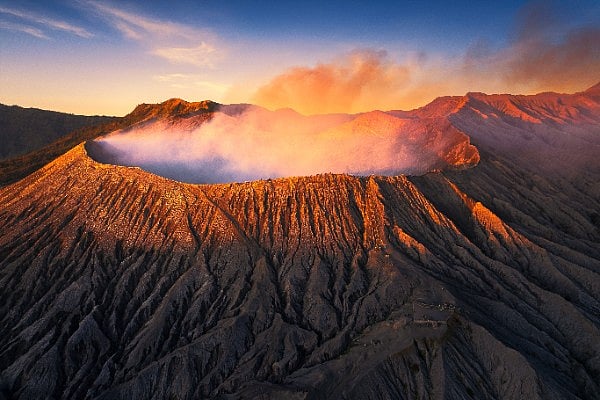 Sunrise over an active volcano