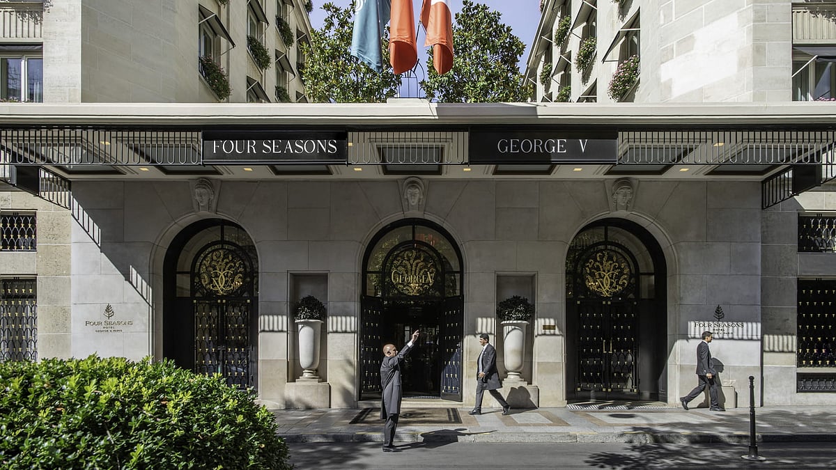 The facade of Four Seasons Hotel George V, Paris