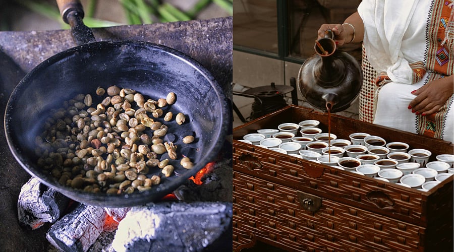 Roasting and serving of the coffee