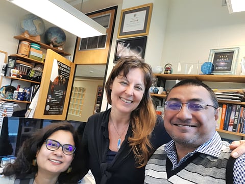 Carl Sagan Institute director Lisa Kaltenegger with Shubhobroto Ghosh and Payel Biswas