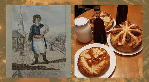 A kvass vendor (kvasnik) in Russian Empire in the late 18th century and Polish kvass served alongside kefir, kolach and korovai