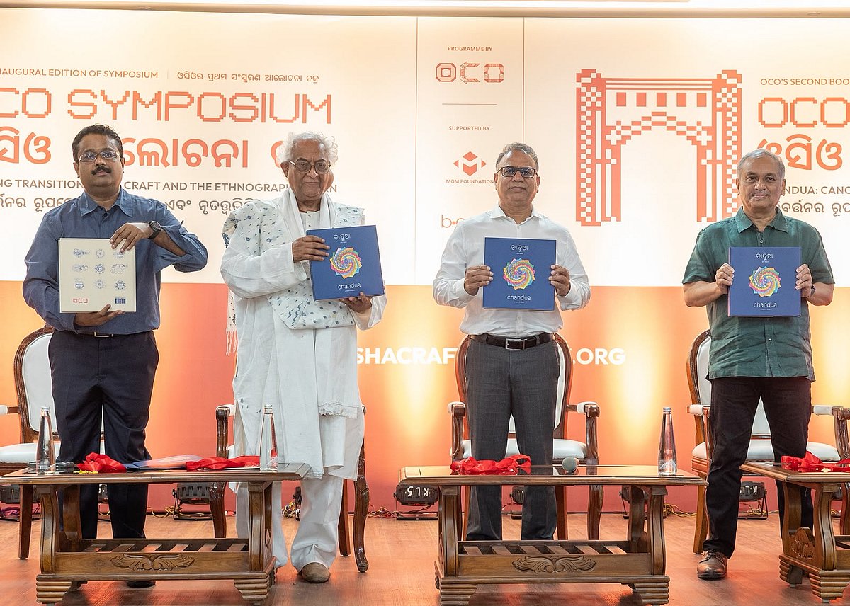 L-R Shri Siddhartha Mohanty, Director, MGM Foundation & Member, OCO Advisory Board, Guest of Honour-Shri Rajeev Sethi, Indian Designer & Scenographer Padma Bhushan Awardee, Chief Guest -Shri Vishal Kumar Dev, IAS Additional Chief Secretary, Energy and E&IT Departments, Government of Odisha and Shri Charudutta Panigrahi, Cultural Policy Thinker