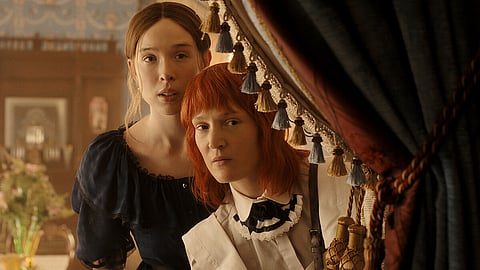 Ella Beatty and Vicky Krieps as Lizzie Borden and Bridget (Maggie) on Monster: The Lizzie Borden Story