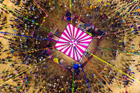 An aerial view of Garba celebration during Navratri