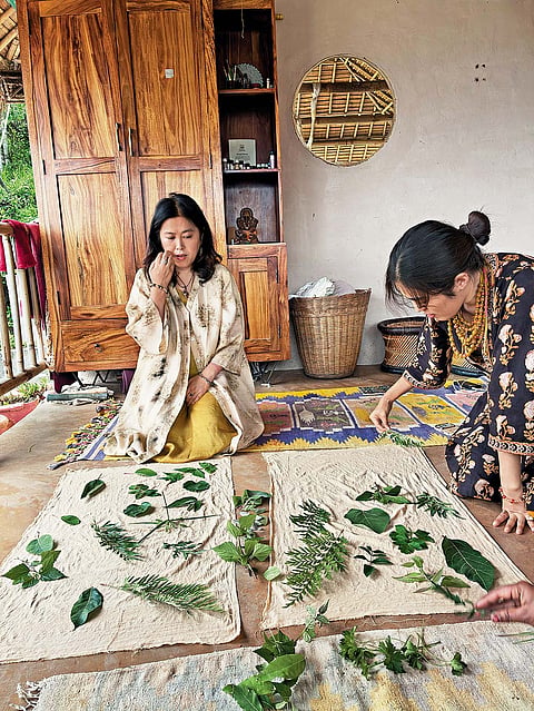 Guests at Slowness Himalayas learn about eco printing