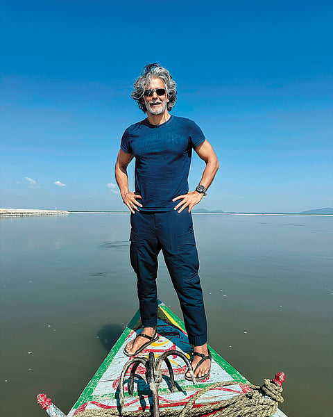 Soman in Assam in 2024, when he swam the Brahmaputra River for the first time