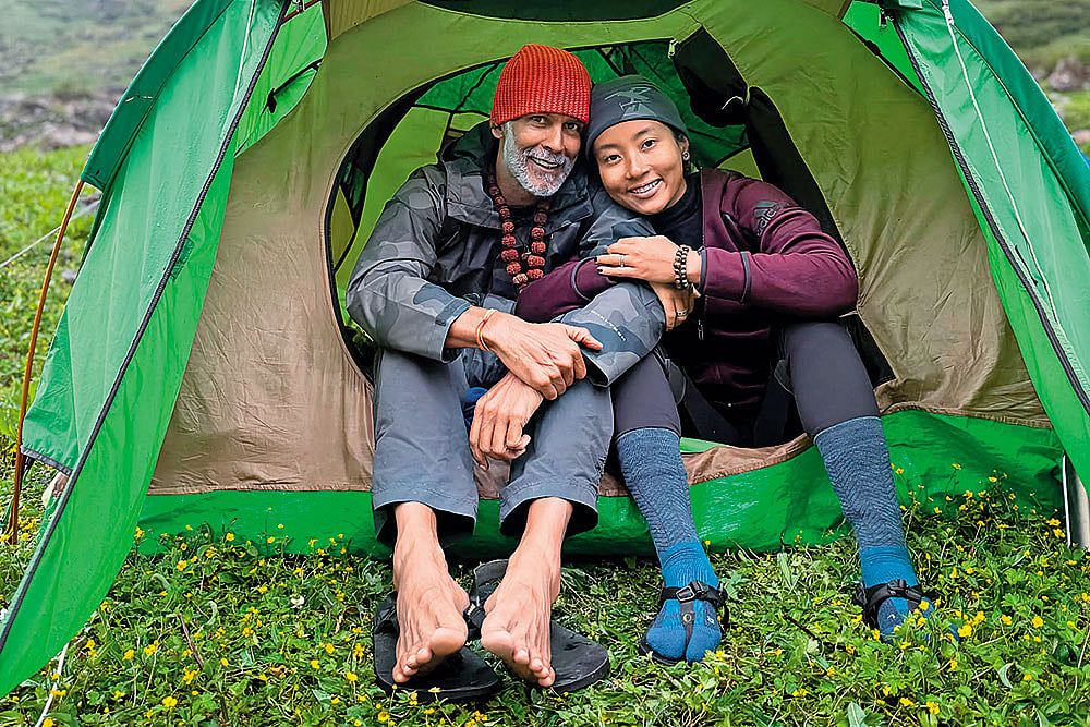 Milind Soman/Instagram : Soman with wife Ankita Konwar enroute Kedarnath