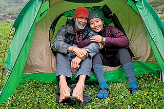Milind Soman/Instagram : Soman with wife Ankita Konwar enroute Kedarnath
