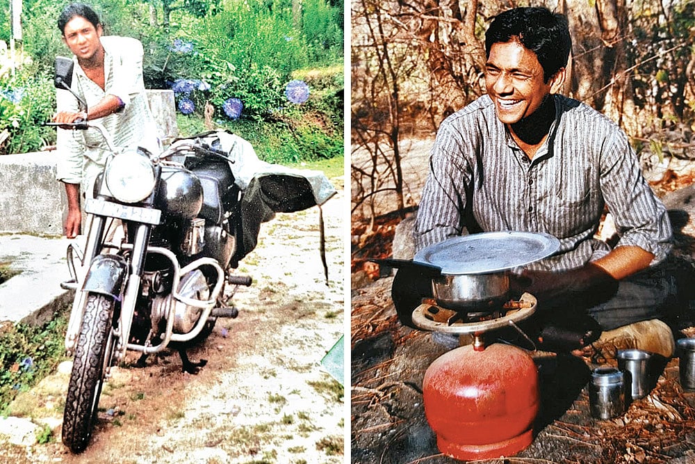 Taking a break after a long ride in Bastar; preparing dinner on a portable gas stove while travelling through Madhya Pradesh