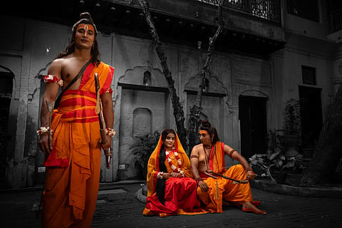 Old Delhi’s historic architecture appears in black and white, set against the saturated colours of the mythological characters. Photographer Promila Bahri uses the contrast to bring the city’s history and Ram Leela’s theatrical intensity into the same frame