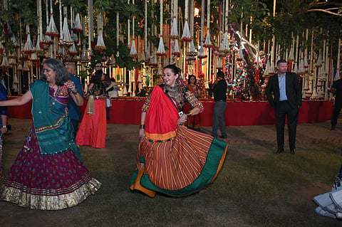Maharani Radhikaraje Gaekwad swaying to the beats of Garba 