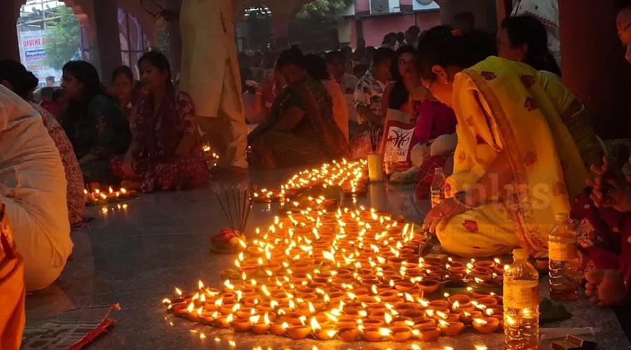 Sandhi Puja where 108 candles are light up