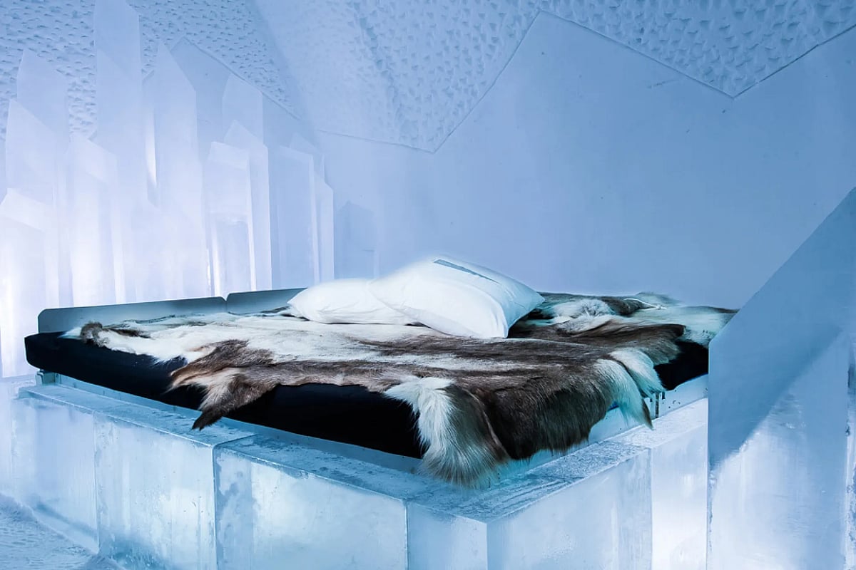 A bedroom inside ICEHOTEL