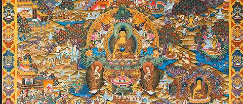 A thangka showing the life of Buddha