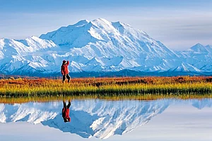 Shutterstock : A tourist takes in the view at Denali National Park