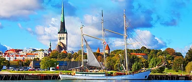A view of Tallinn port with the backdrop of the Old Town