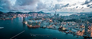 An aerial view of Hong Kongs Victoria Harbour and Kowloon Bay