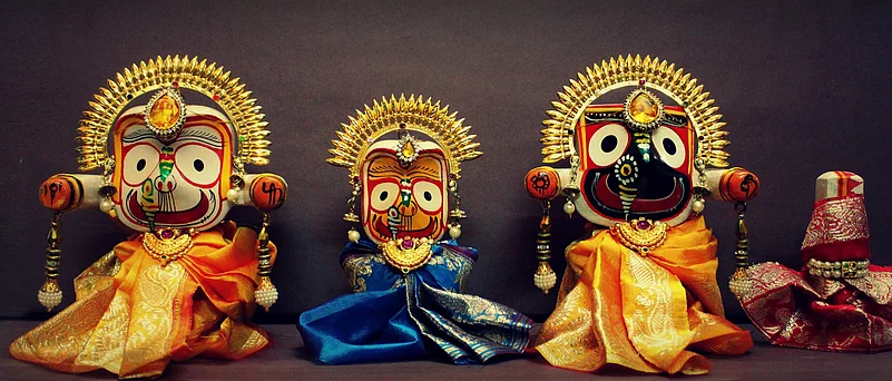 The distinctive idols of Lord Jagannath, Lord Balabhadra and Goddess Subhadra