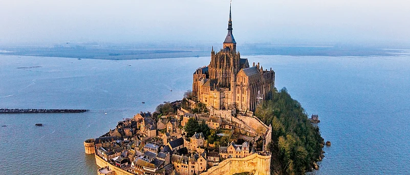 The Bay of Mont-Saint-Michel glowing in the springtime sun