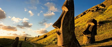 The giant monolithic moais at Rano Raraku in Rapa Nui or Easter Island