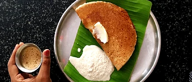 The Mylari dosa is served with a steaming cup of filter coffee