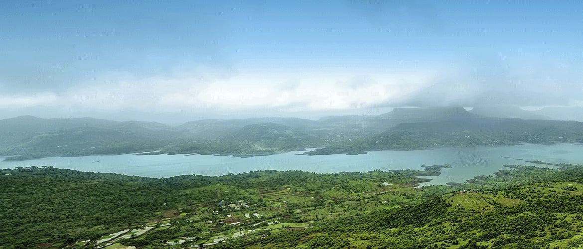 View of Pune city from the Tunga Fort at Pawna Lake