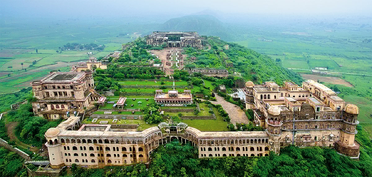 An aerial view of the Tijara Fort-Palace