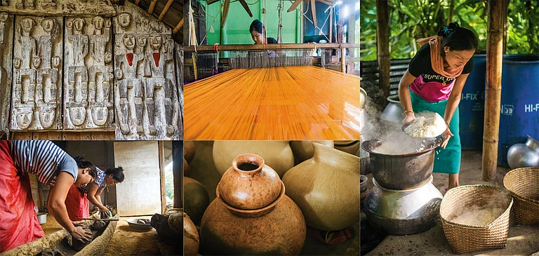 A collage of the various art forms and activities that take place in Andro village, Manipur - Copyright: Sanjiv Valsan