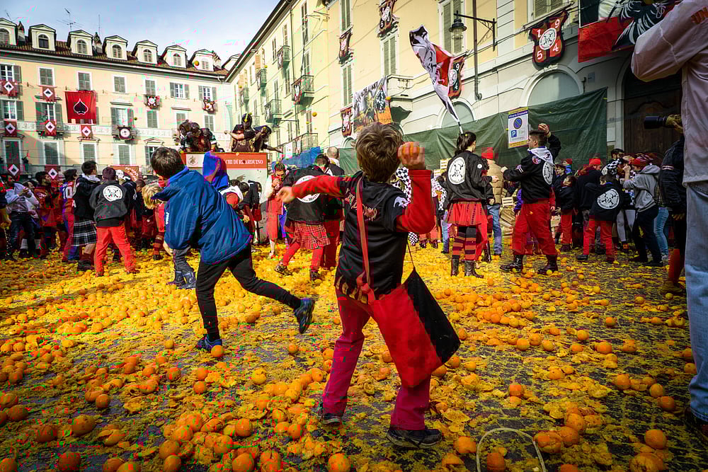 The  Battle of the Oranges is supposed to be the largest food fight in Italy and surrounding countries                     Rita Bredeson/Shutterstock