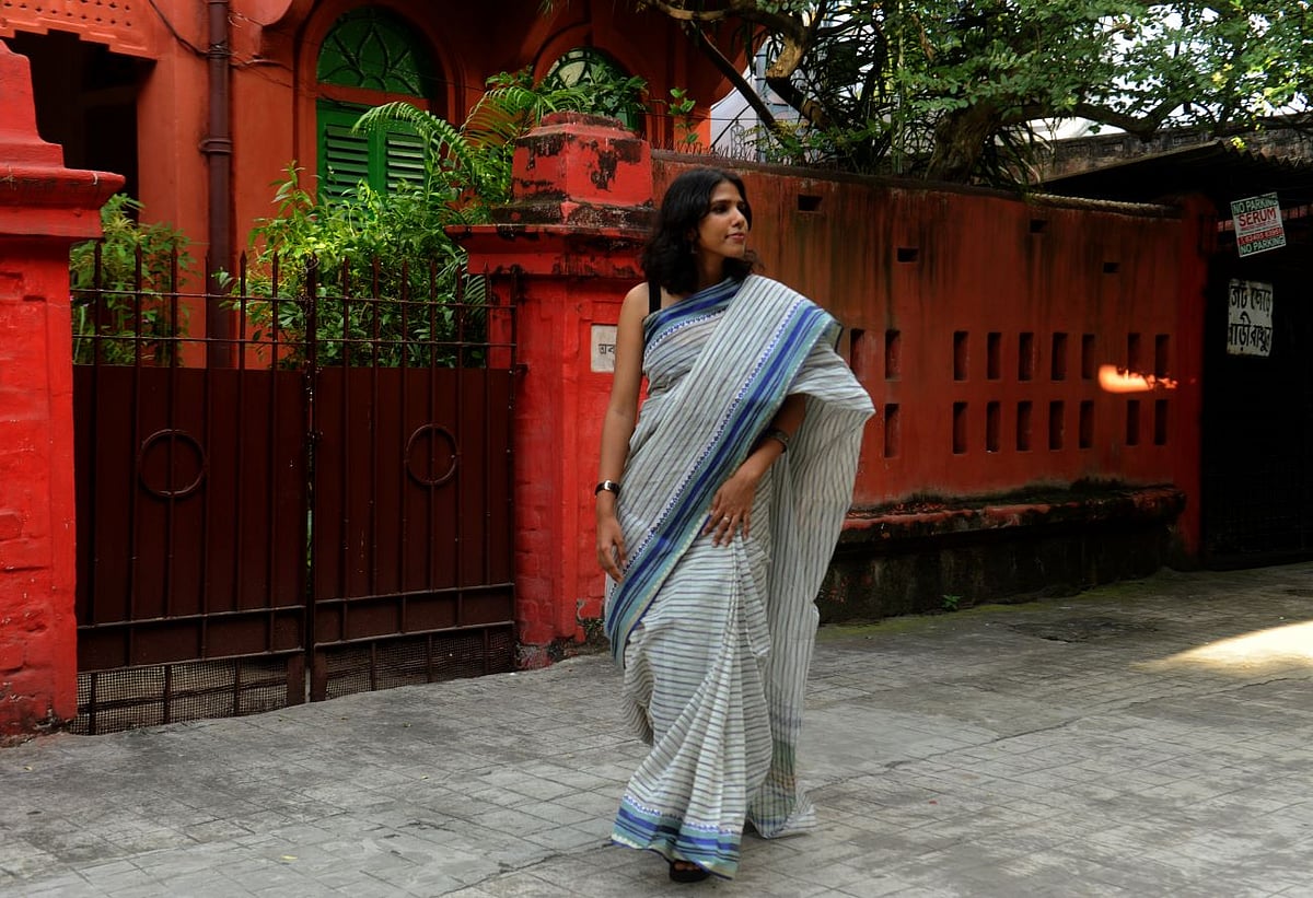 Kolkata-based archaeologist Avantika Binani wears a Dhaniakhali, a sari much loved by her mother, lawyer Mamta Binani  