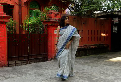 Kolkata-based archaeologist Avantika Binani wears a Dhaniakhali sari