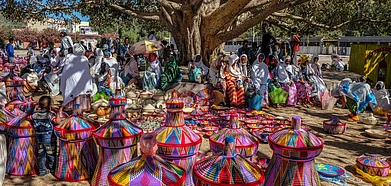 Ethiopian women selling habesha baskets in Aksum